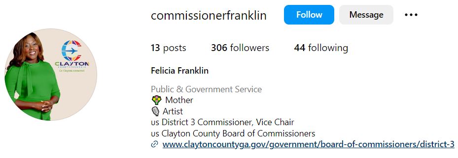 Felicia Franklin's Instagram account