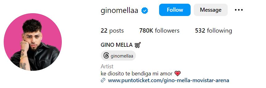 Gino Mella's Instagram account