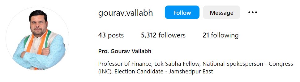 Gourav Vallabh's Instagram account