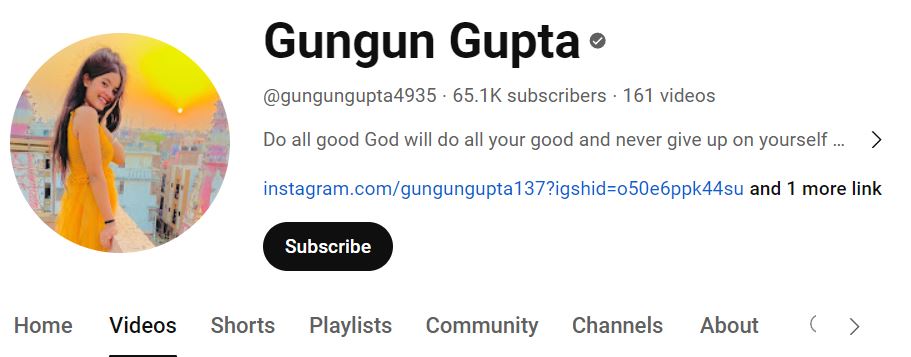 Gungun Gupta's Youtube channel