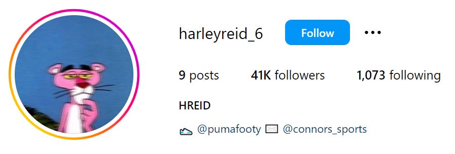 Harley Reid's Instagram account