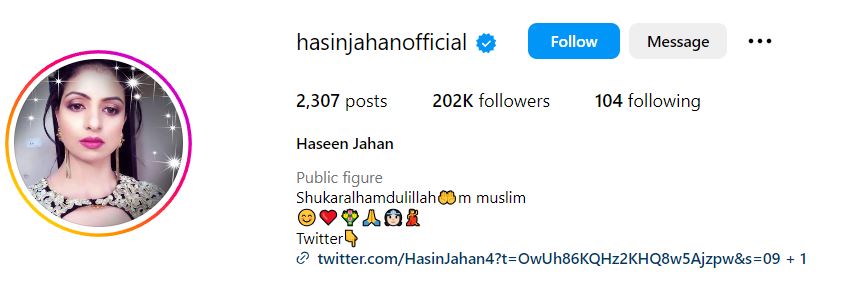 Hasin Jahan's Instagram account