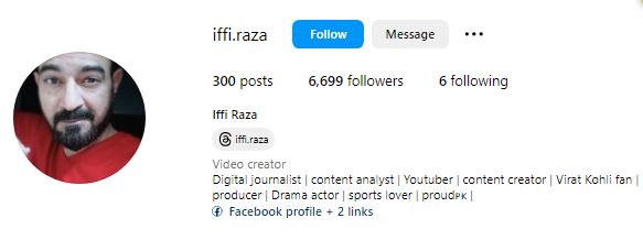 Iffi Bhai's Instagram account