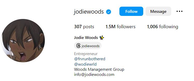 Insta profile of Jodie Woods