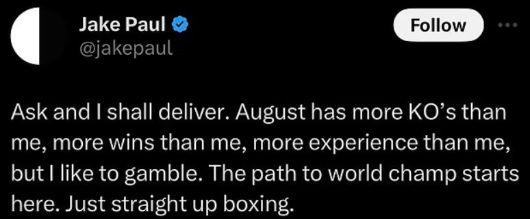 Jake Paul's Tweet