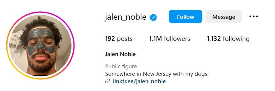 Jalen Noble's Instagram account