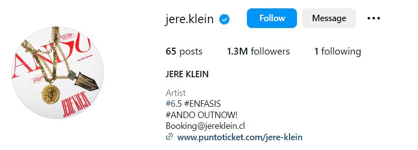 Jere Klein's Instagram account