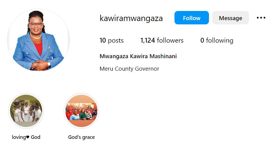 Kawira Mwangaza's Instagram account
