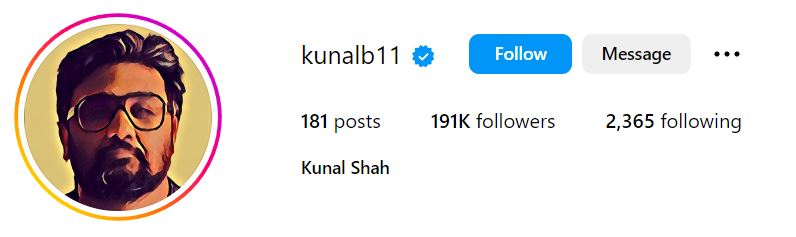 Kunal Shah's Instagram account