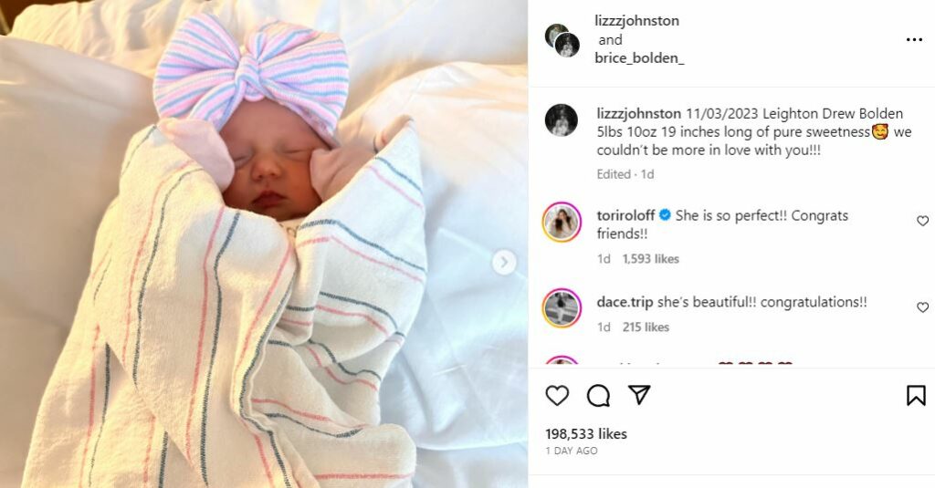 Liz Johnston and Brice Bolden welcomed their first daughter