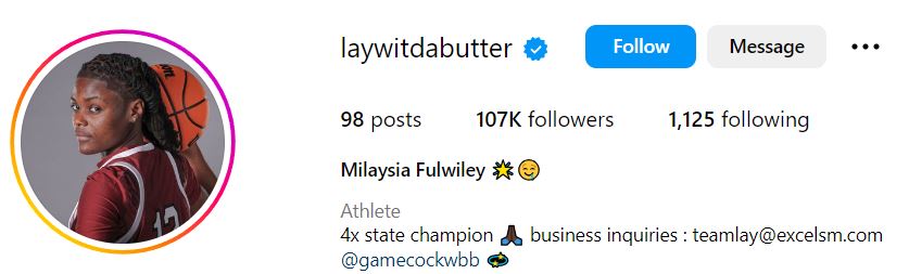Milaysia Fulwiley's Instagram account