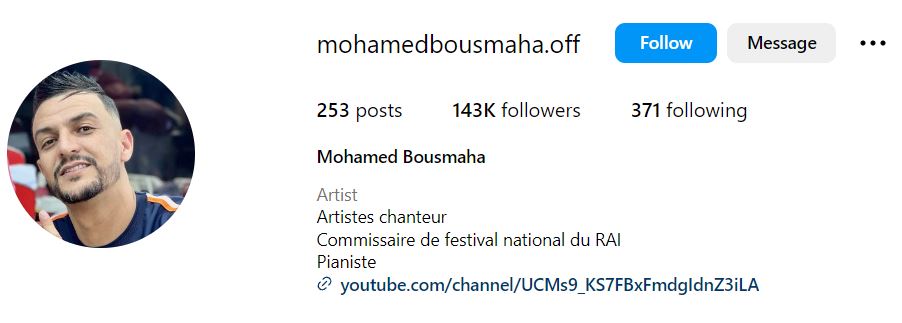 Mohamed Bousmaha's Instagram account