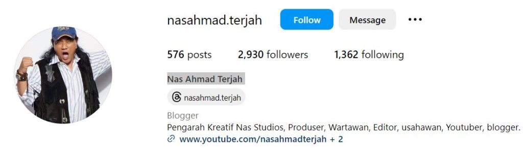 Nas Ahmad's Instagram account