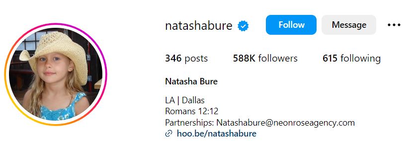 Natasha Bure's Instagram acoount