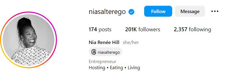 Nia Renee Hill's Instagram account
