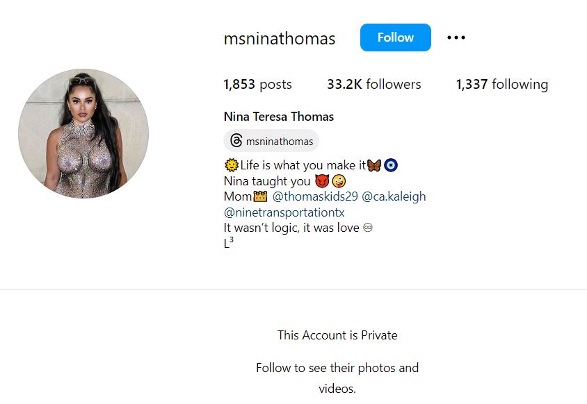 Nina Thomas' Instagram account