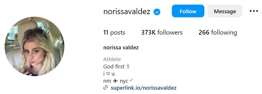 Norissa Valdez's Instagram account
