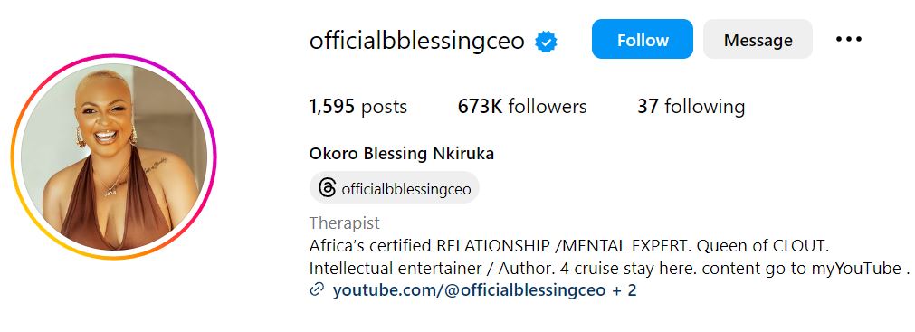 Okoro Blessing Nkiruka's IG Profile