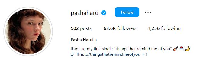 Pasha Harulia's Instagram account