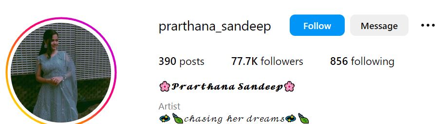 Prarthana Sandeep's Instagram account