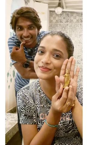 Rekha Boj with her friend