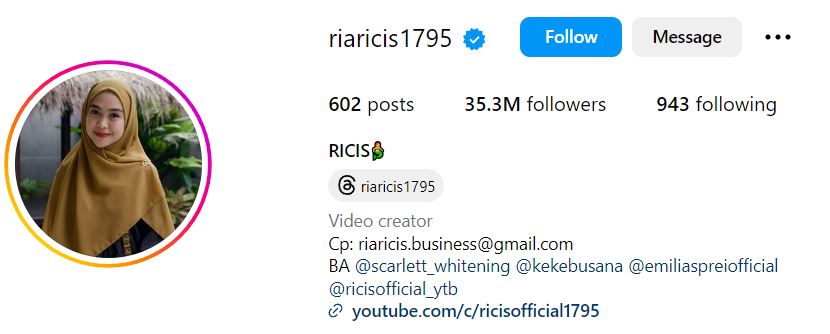 Ria Ricis's Instagram account