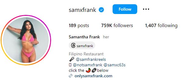 Sam Frank's Instagram account