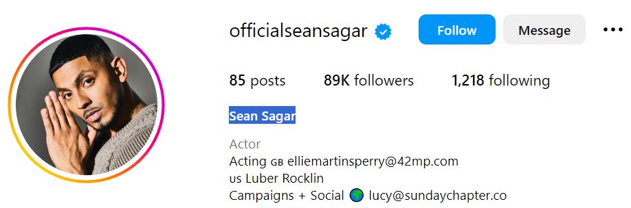Sean Sagar's Instagram account