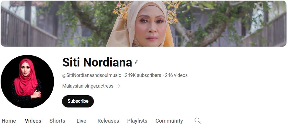 Siti Nordiana Youtube channel