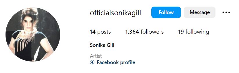 Sonika Gill's Instagram account