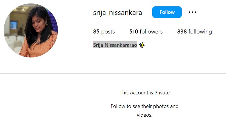 Srija Nissankara's Instagram account