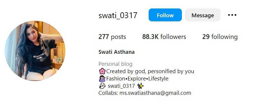 Swati Asthana's Instagram account