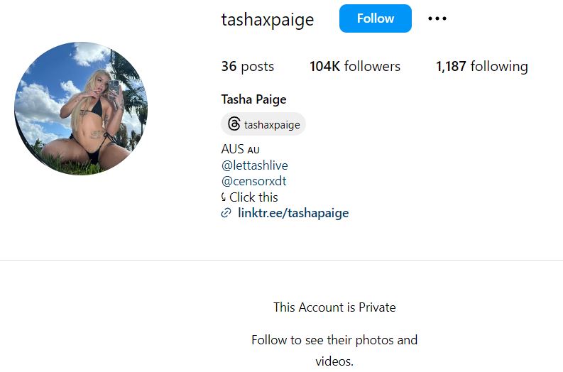 Tasha Paige's Instagram account