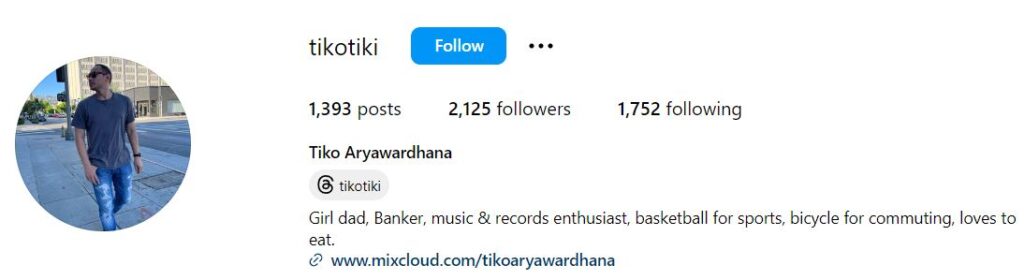 Tiko Aryawardhana's Instagram account