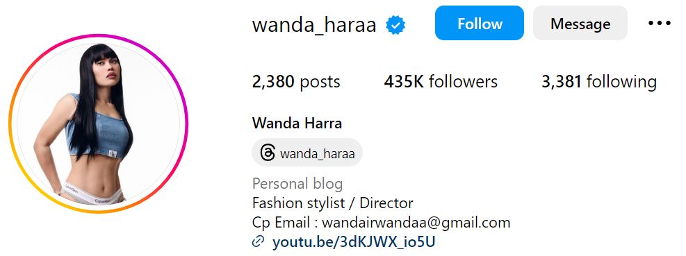 Wanda Hara's Instagram account