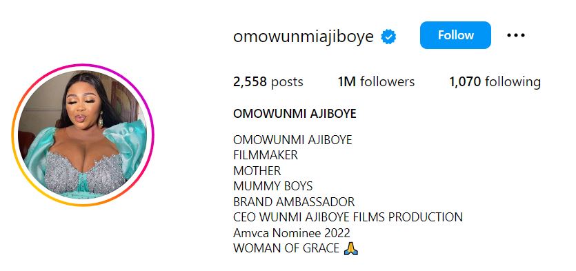 Wunmi Ajiboye's Instagram account