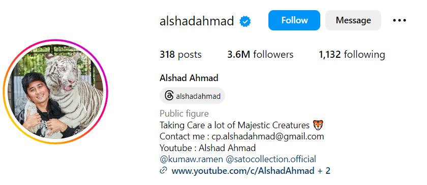 Alshad Ahmad's Instagram account
