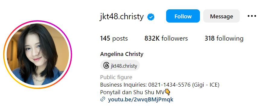 Angelina Christy's Instagram account