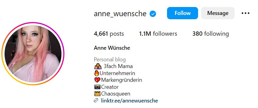 Anne Wünsche's Instagram account
