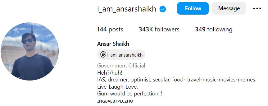 Ansar Shaikh's Instagram account