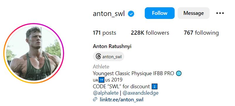 Anton Ratushnyi's Instagram account
