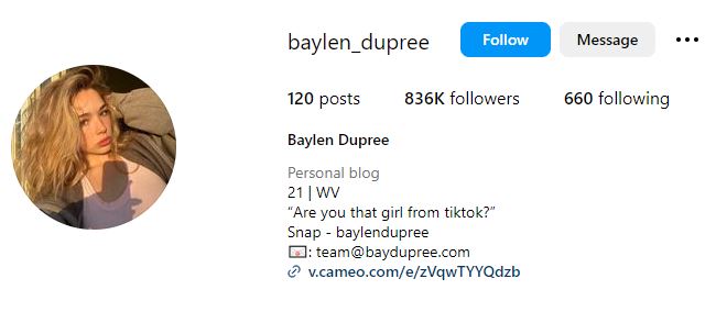 Baylen Dupree's Instagram account
