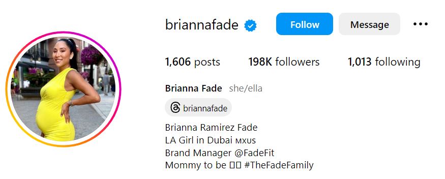 Brianna Fade's Instagram account
