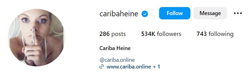Cariba Heine's Instagram account