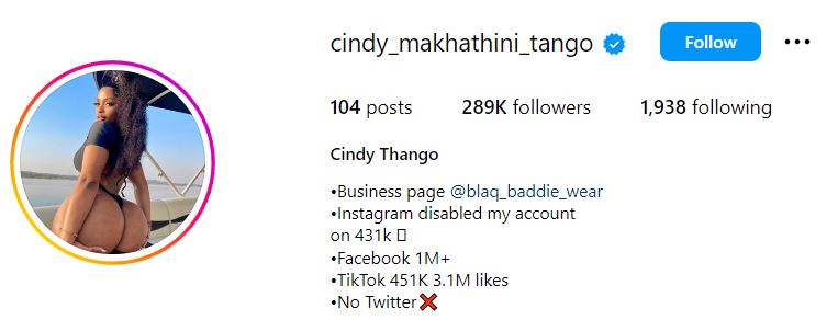 Cindy Makhathini's IG profile