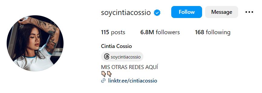 Cintia Cossio's Instagram account
