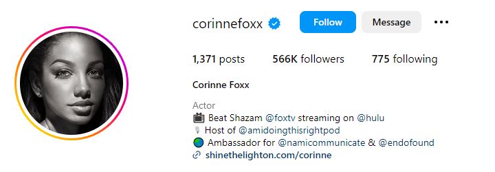 Corinne Foxx's Instagram account