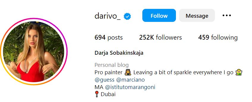 Darja Sobakinskaja's Instagram account