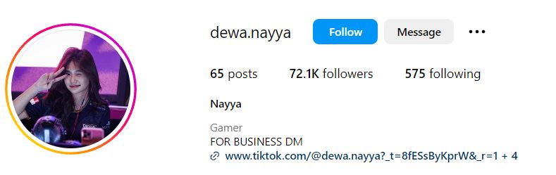 Dewa Nayya's Instagram account