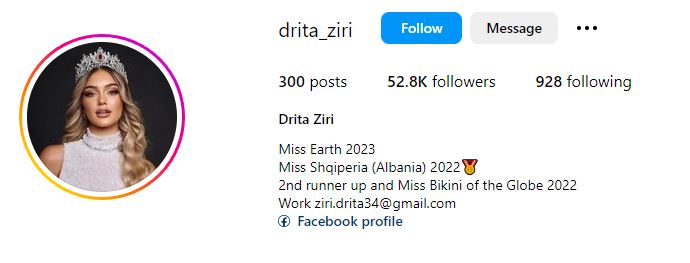 Drita Ziri's Instagram account